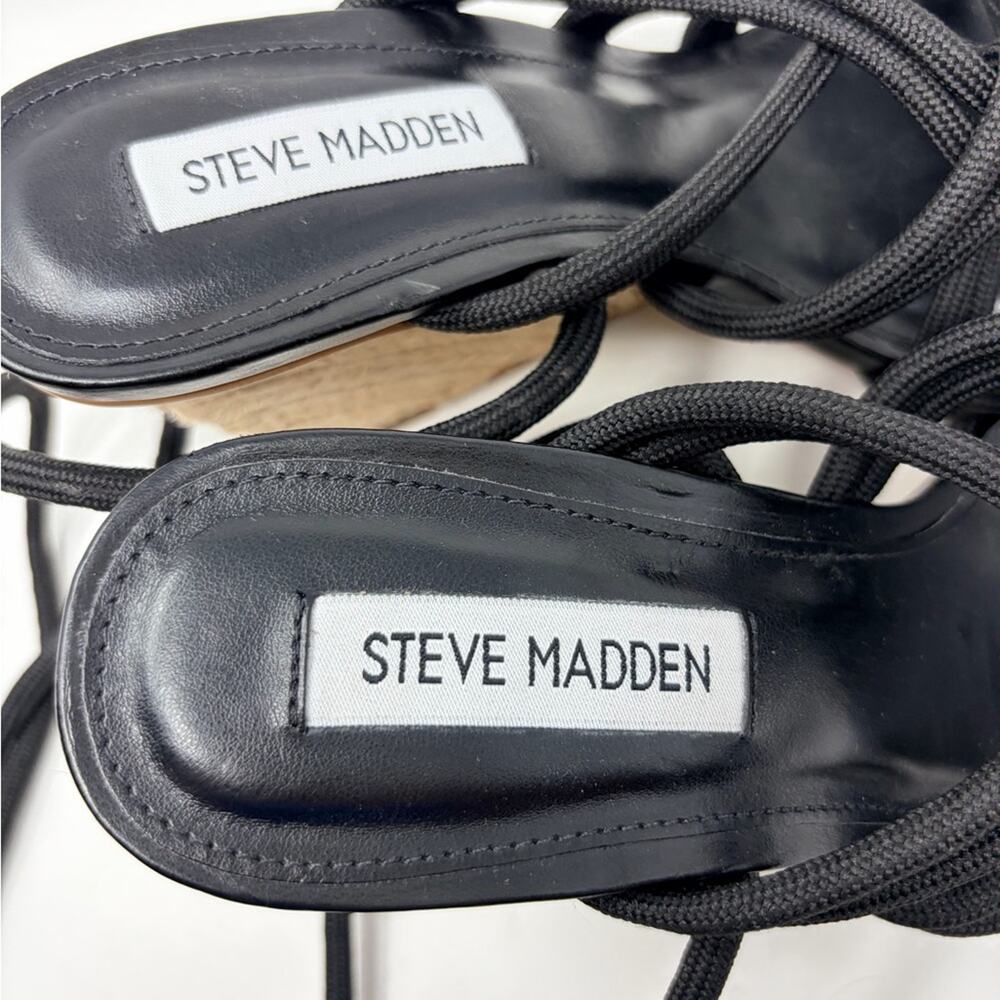 NEW Steve Madden Idolized Black Rope Ankle TIe Wedge Sandals, Size 7.5 MSRP $118 - Picture 10 of 10